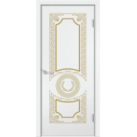 Дверь межкомнатная Б-6 ДГ, эмаль, белый с патиной золото