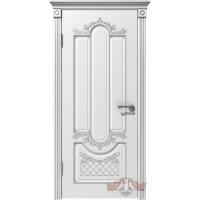 Межкомнатная дверь Александрия ДГ, белая эмаль патина серебро