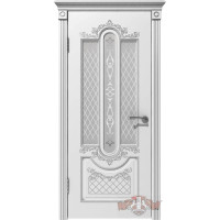 Межкомнатная дверь Александрия ДО, белая эмаль патина серебро