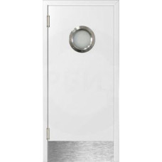 Каталог,Влагостойкая композитная пластиковая маятниковая дверь, с металлическим иллюминатором, белая