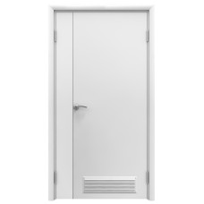 По производителю,Дверь PSD пластиковая влагостойкая, полуторная  с вентиляционной решеткой, композитный ПВХ, цвет белый