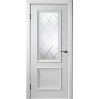 Белорусская дверь шпонированная Бергамо-4 ДО Стекло №35 светлое, эмаль белая Ral 9003