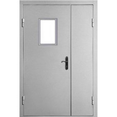 Входные двери,Стальная противопожарная дверь ДПО-1,5.1 (2.1) Двустворчатая, стекло, RAL7035 серый