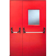 Модификации,Стальная противопожарная дверь EI-60 Двустворчатая, стекло, красная