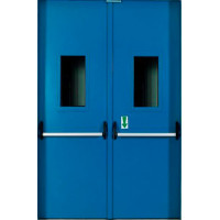 Стальная противопожарная дверь EI-60 Двустворчатая, стекло, синяя