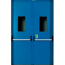 Модификации,Стальная противопожарная дверь EI-60 Двустворчатая, стекло, синяя