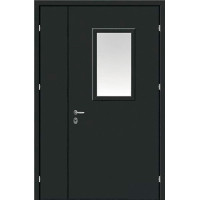 Стальная противопожарная дверь EI-60 Двустворчатая, стекло, черная