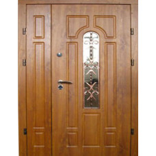 Входные двери,Металлическая дверь с ковкой и стеклопакетом 001