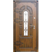 Металлическая дверь с ковкой и стеклопакетом 009