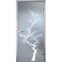 Стеклянная дверь Сакура, Матовое бесцветное стекло