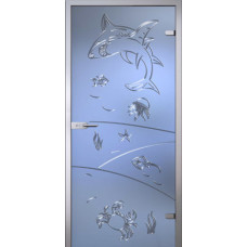 По производителю,Стеклянная дверь Море, матовое бесцветное стекло с гравировкой