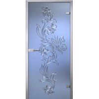 Стеклянная дверь Орхидея, матовое бесцветное стекло с гравировкой