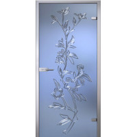 Стеклянная дверь Лизиантус, матовое бесцветное стекло с гравировкой