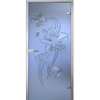 Стеклянная дверь Амариллис, матовое бесцветное стекло с гравировкой