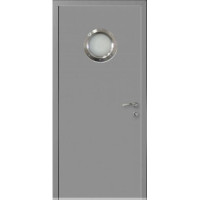 Влагостойкая композитная пластиковая дверь, остекленная, с иллюминатором, RAL 7040