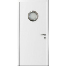 По материалу дверей,Влагостойкая композитная пластиковая дверь, остекленная, с иллюминатором, Белая
