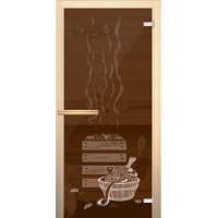 Стеклянная дверь для Сауны и Бани Банька, с рисунком, правая