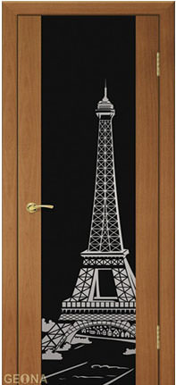 Дверь Геона Париж, Триплекс черный с шелкографией, ПВХ, Орех миланский 733