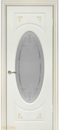 Дверь Геона Вивьен, Сатинат с гравировкой, эмаль NCS S 2005 - Y90R патина золотая